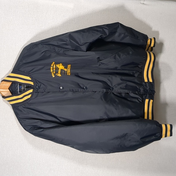Bomber Jacket Men's Holloway WWII Air Force UK England Navy Blue Yellow Medium - Picture 6 of 14